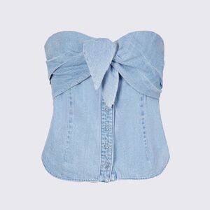 RtA / NWT leia light wash Denim strapless bustier bow Corset Top shirt xxs